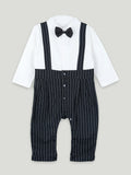 Boys Formal 3-Piece Suit Set – Black Pinstripe Waistcoat, Shirt & Pants with Bow Tie for Kids