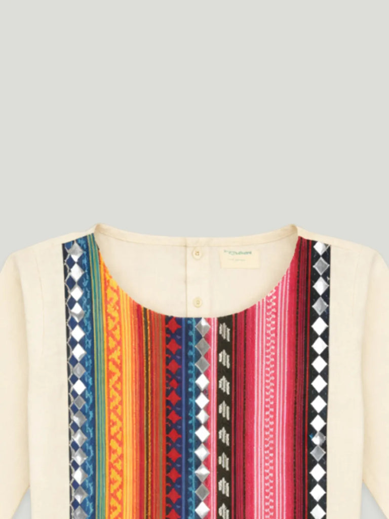 Girls Cream Ethnic Kurta Pant Set | Festive Co-ord Outfit