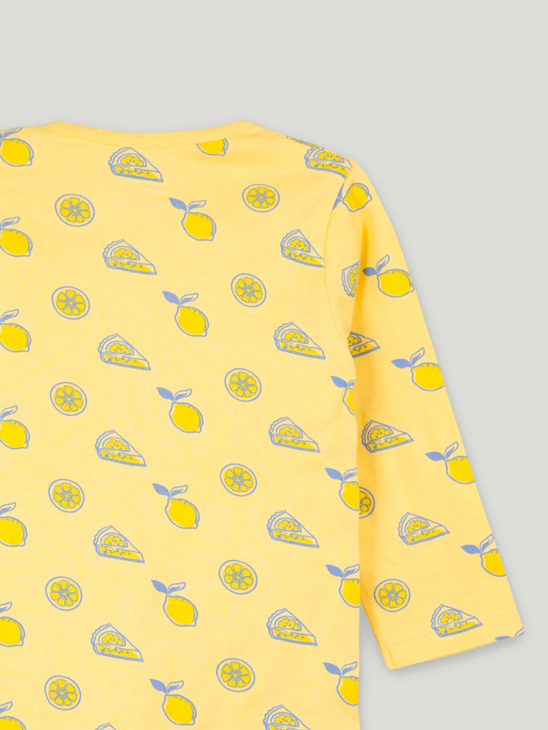 Organic Cotton Unisex Baby Co-ord Set – Soft Breathable Yellow Lemon Print Full Sleeve T-shirt & Pyjama for Infants