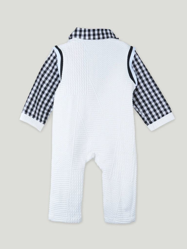 Baby Boy Formal Romper with Bow Tie – Soft Cotton Check Shirt Style Party Outfit for Infants