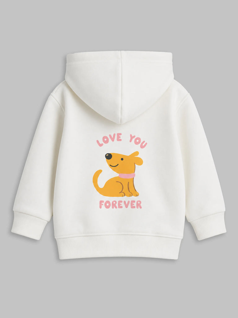 Unisex White Hoodie – Cute Dog Print Full-Sleeve Hooded Sweatshirt