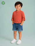 Organic Cotton Boys Mandarin Collar Full Sleeve Shirt - Rust Orange