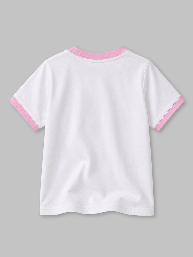 Girls White Organic Cotton Round Neck Little Miss Graphic T-Shirt