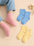 Bamboo Fabric Kids Ribbed Crew Socks Combo Pack – Pink, Sky Blue & Yellow (Pack of 3)