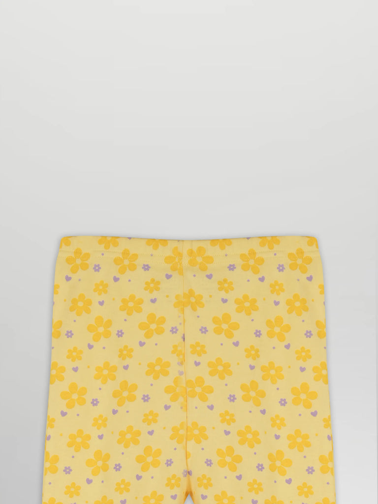 Organic Cotton Unisex Baby Co-ord Set – Soft Breathable Yellow Flower  Print Full Sleeve T-shirt & Pyjama for Infants