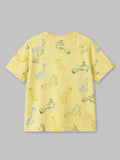 Boys Organic Cotton Yellow Round Neck All-Over Dinosaur Print T-Shirt