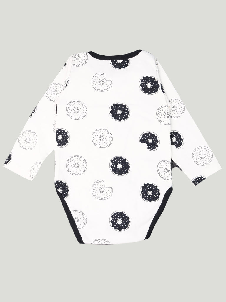 Kidbea 100% Organic cotton baby Pack of 5 onesies Unisex | Donut, Flower, Strips - Blue & Grey