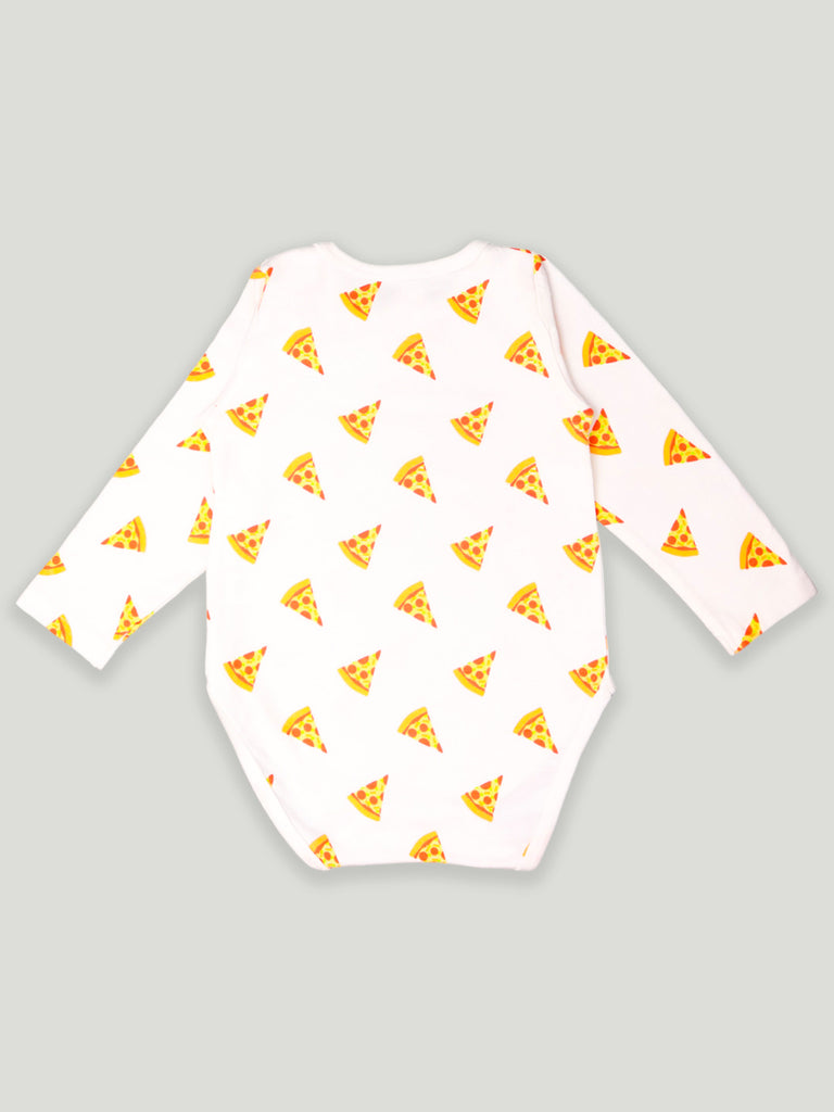 Kidbea 100% Organic cotton baby Pack of 4 onesies Unisex | Dog,cup, pizza & Strips - Blue