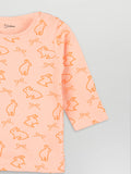 Organic Cotton Unisex Baby Co-ord Set – Soft Breathable Peach Bunny Print Full Sleeve T-Shirt & Pyjama Set for Infants