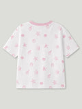 Girls White Organic Cotton Round Neck Tiny Floral Print T-Shirt