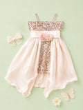 Girls Pink Partywear Frock – Sequin & Floral Embellished High-Low Dress