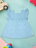 100% Bamboo Ultra-Soft Premium Fabric Baby Girl Frock with ruffled sleeves - Blue