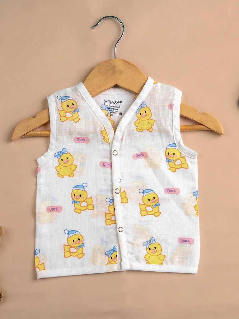 Premium Extra Soft Muslin Baby Jhabla | Cute Duck Print