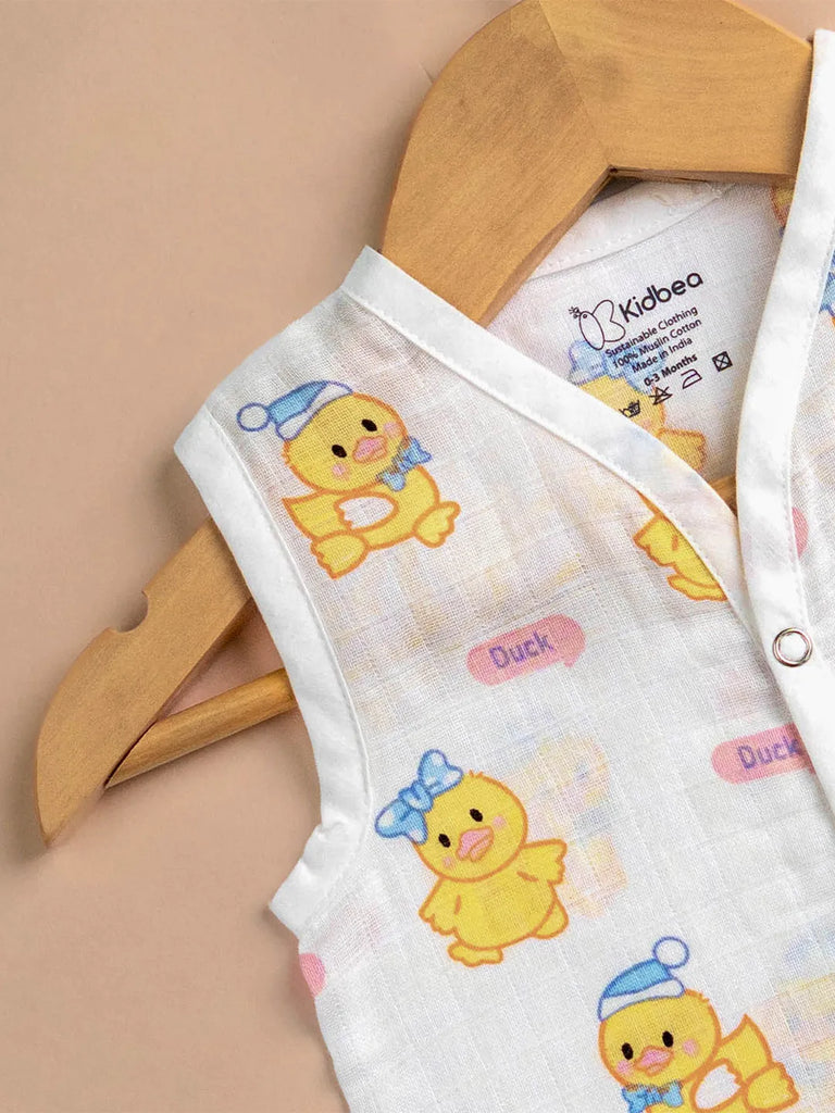Premium Extra Soft Muslin Baby Jhabla | Cute Duck Print