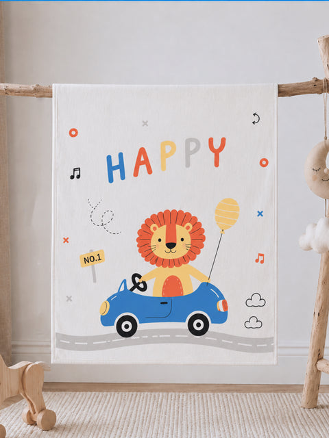 Bamboo Fabric Happy Lion Print Baby Blanket | Ultra Soft Swaddle Blanket | 110 × 110 cm