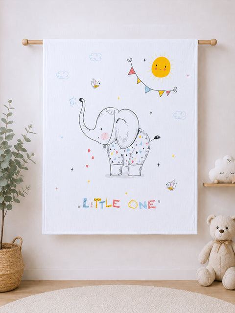 Bamboo Fabric Little One Elephant Print Baby Blanket | Ultra Soft Swaddle Blanket | 110 × 110 cm