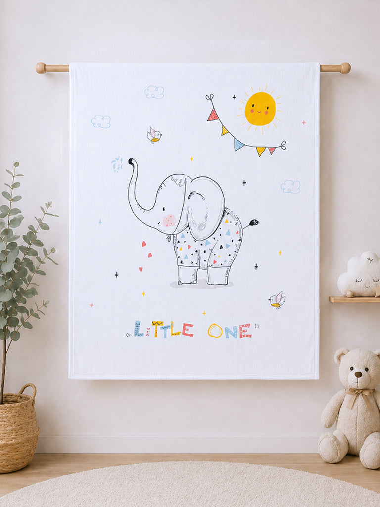 Bamboo Fabric Little One Elephant Print Baby Blanket | Ultra Soft Swaddle Blanket | 110 × 110 cm