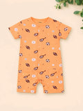 Baby Unisex Orange Football Print Romper with half Sleeves