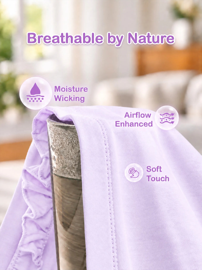 BambooTEC™ Bamboo Girls Lavender Top – Magic Cat Print with Ruffle Sleeves