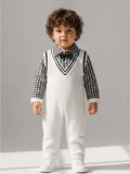 Baby Boy Formal Romper with Bow Tie – Soft Cotton Check Shirt Style Party Outfit for Infants