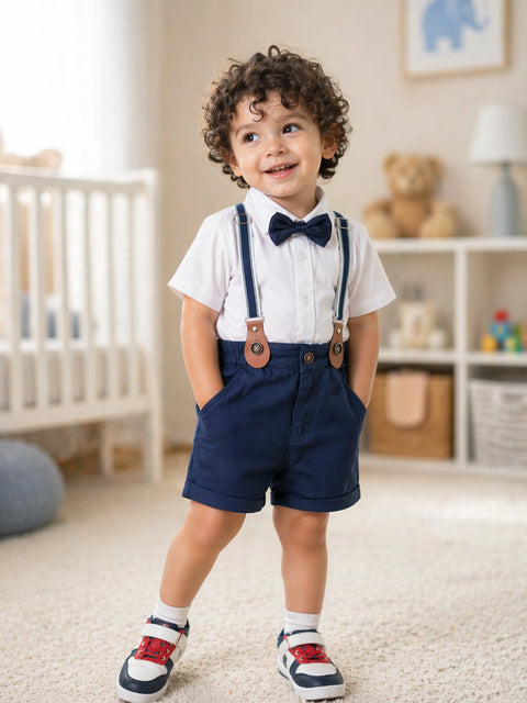 Baby Boy Formal Suspender Set | Shirt, Shorts & Bow Tie Outfit