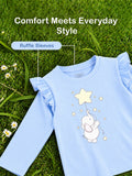 Girls Blue Full-Sleeve Top – Star & Elephant Print