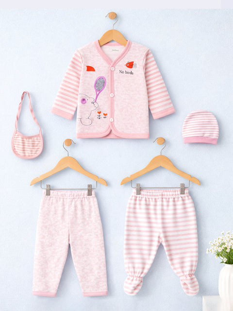 Unisex Baby Winter Wear – Pack of 5 Cozy Set with Cardigan, Pants, Footed Pants, Cap & Bib