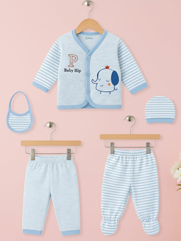 Unisex Baby Winter Wear – 5 Piece Cozy Cotton Set with Cardigan, Pants, Footed Bottom, Cap & Bib