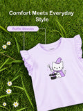 BambooTEC™ Bamboo Girls Lavender Top – Magic Cat Print with Ruffle Sleeves