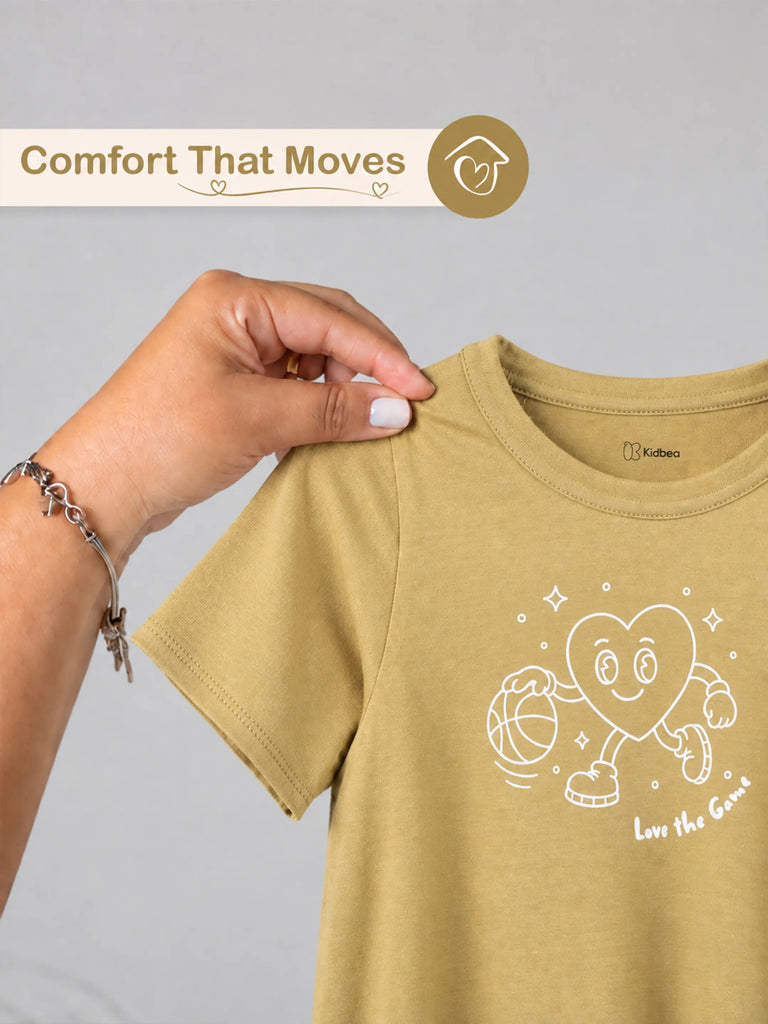 BambooTEC™ Bamboo Girls Mustard Top – Love the Game Print