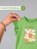 Girls Green Top – Pumpkin Season Print with Ruffle Sleeves