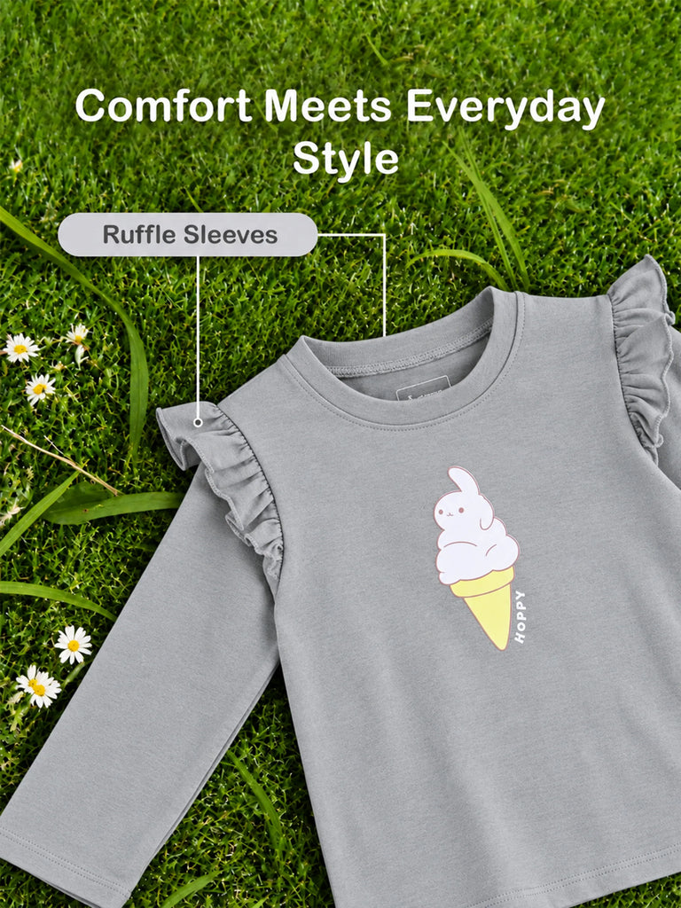 Girls Grey Full-Sleeve Top – Ice Cream Bunny Print