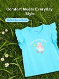 Girls Blue Top – Bibity Bopity Boo Penguin Print with Ruffle Sleeves