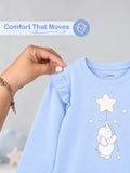 Girls Blue Full-Sleeve Top – Star & Elephant Print