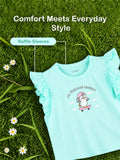Girls Aqua Top – Lil Penguin Energy Print with Ruffle Sleeves