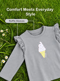 Girls Grey Full-Sleeve Top – Ice Cream Bunny Print