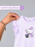 BambooTEC™ Bamboo Girls Lavender Top – Magic Cat Print with Ruffle Sleeves