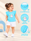 Girls Blue Top – Bibity Bopity Boo Penguin Print with Ruffle Sleeves