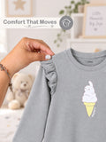Girls Grey Full-Sleeve Top – Ice Cream Bunny Print