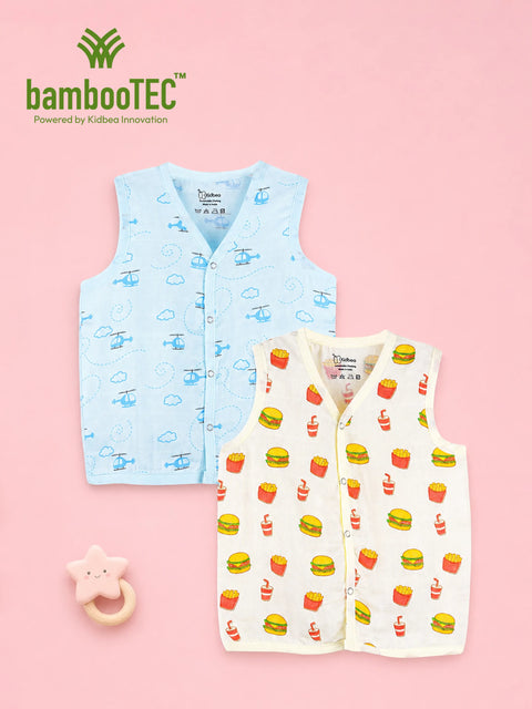 BambooTEC™ Bamboo Muslin Baby Jhabla Pack of 2 – Helicopter & Burger Print