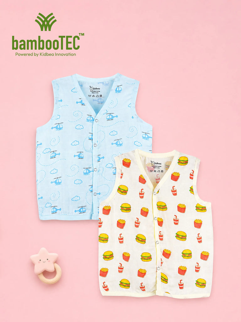 BambooTEC™ Bamboo Muslin Baby Jhabla Pack of 2 – Helicopter & Burger Print