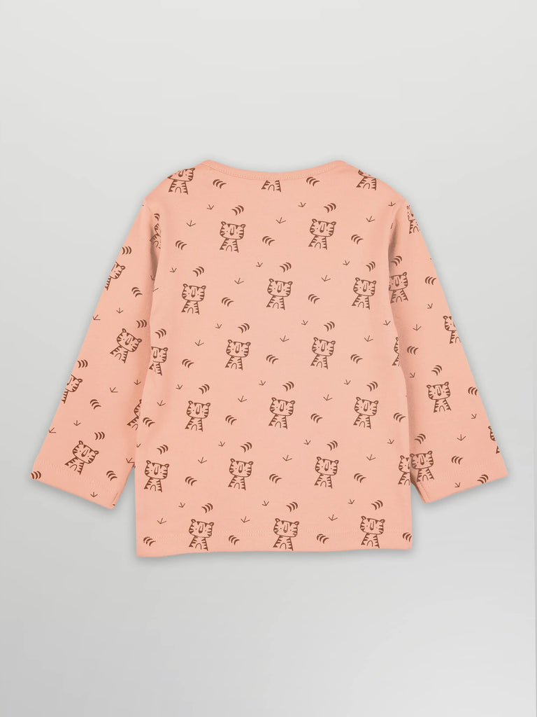 Organic Cotton Unisex Baby Co-ord Set – Soft Breathable Peach Tiger Print Full SleeveT-shirt & Pyjama for Infants