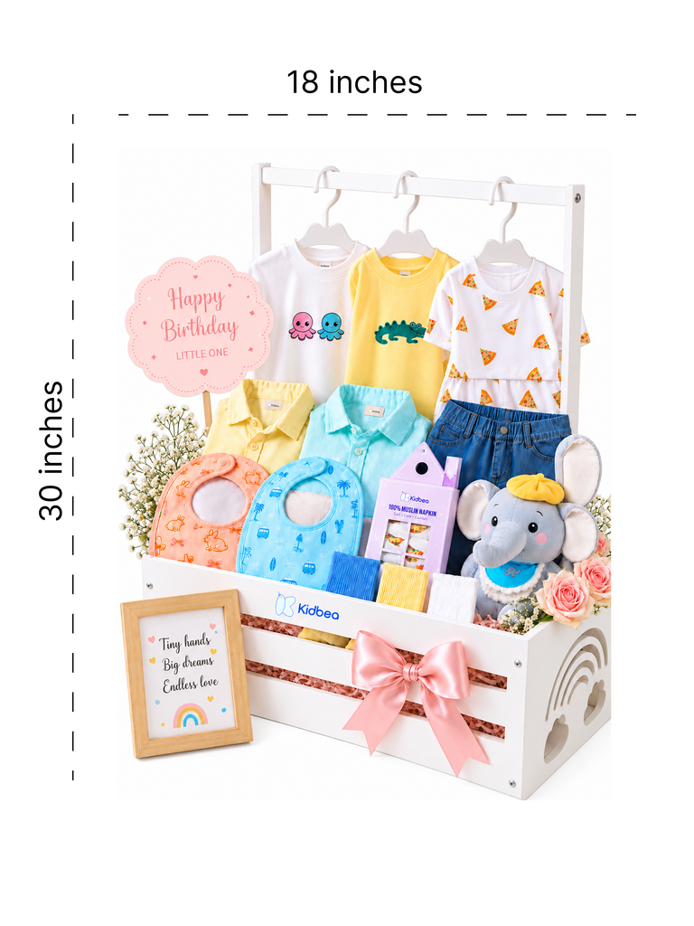 Birthday - Customizable Kids Gift Hamper for Boys & Girls – Clothing, Muslin Napkins, Socks & More