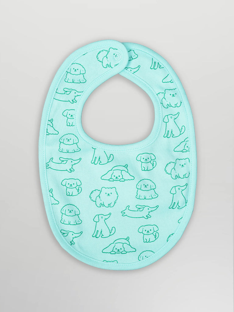 Organic Cotton Baby Bib – Soft Breathable Dog Print, Feeding & Drool Bib