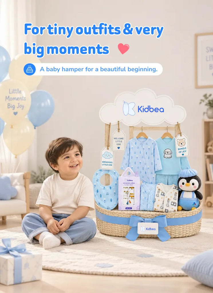 Tiny Joy - Baby Welcome Hamper Gift Set – Romper, Co-ord Set, Jhablas, Bib, Muslin Napkins & Soft Toy