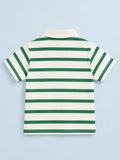 Boys Bamboo Fabric Green Striped Polo T-Shirt