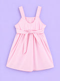 Girls Cotton Frock – Light Pink Sleeveless Flared Dress with Waist Tie
