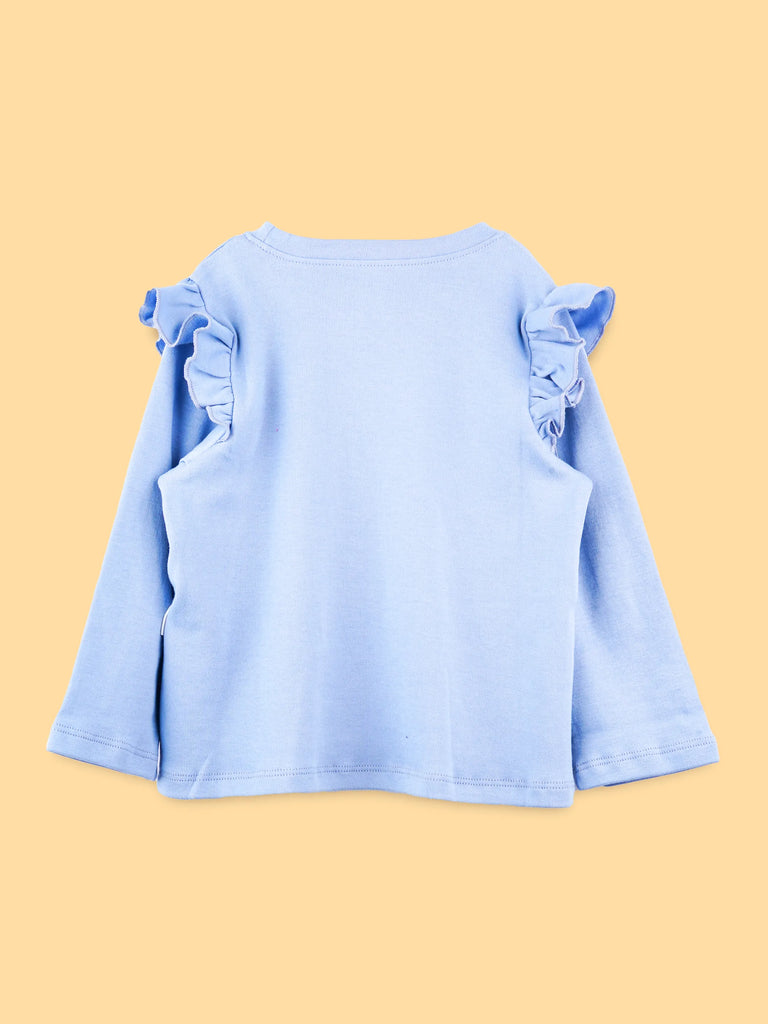 Girls Blue Full-Sleeve Top – Star & Elephant Print