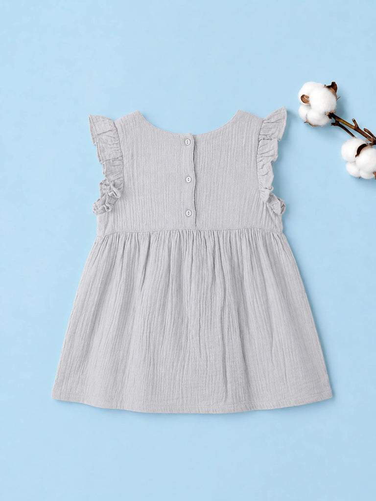 Organic Cotton Girls Flutter Sleeve A-Line Dress - Light Grey