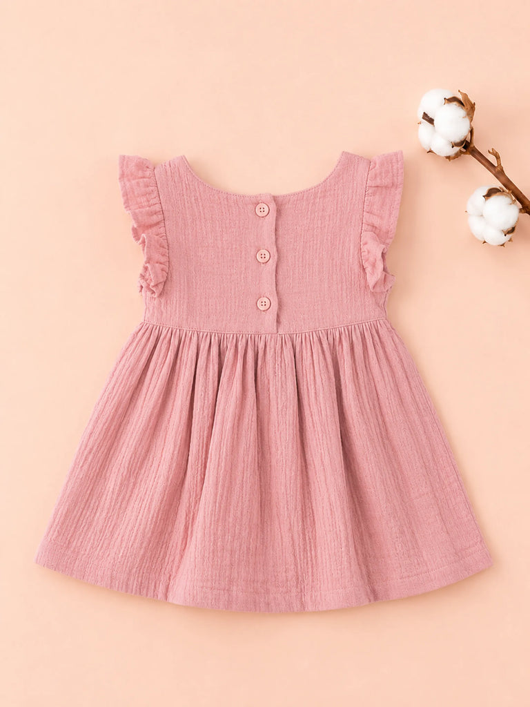 Organic Cotton Girls Flutter Sleeve A-Line Dress - Dusty Rose